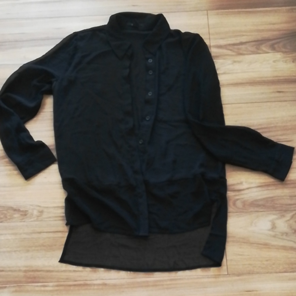 Black chiffon button down